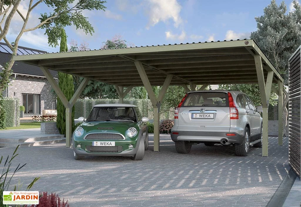 Carport Double En Bois De Pin Traité Et Couverture PVC – 35,99 M² 1 Carport Double En Bois De Pin Traité Et Couverture PVC – 35,99 M²