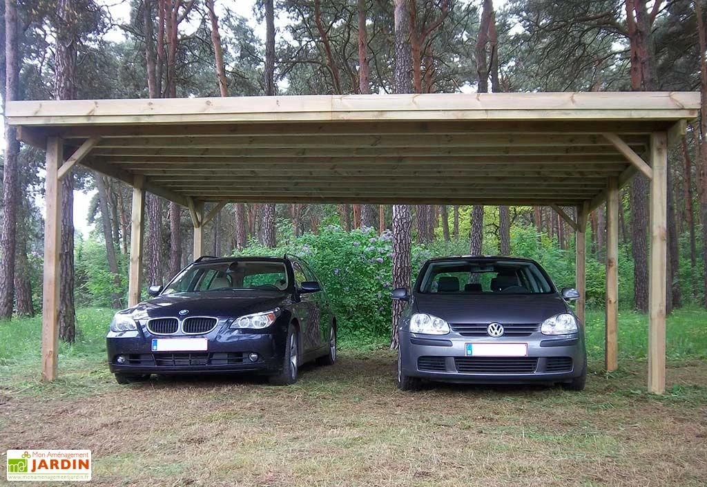Carport Double En Bois D’Épicéa Traité Et Fibre De Verre 25 M² 1 Carport Double En Bois D’Épicéa Traité Et Fibre De Verre 25 M²