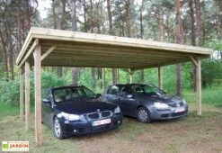 Carport Double En Bois D’Épicéa Traité Et Fibre De Verre 30 M²