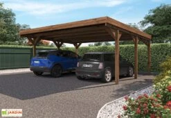 Carport Double En Bois Traité Avec Couverture En Polycarbonate – 30,9 M²