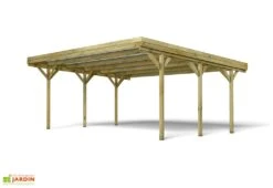 Carport Double En Bois De Pin Traité Avec Couverture En PVC Jean - 30,9 M² -Abriet Mobilier Soldes Boutique carport double jean 2