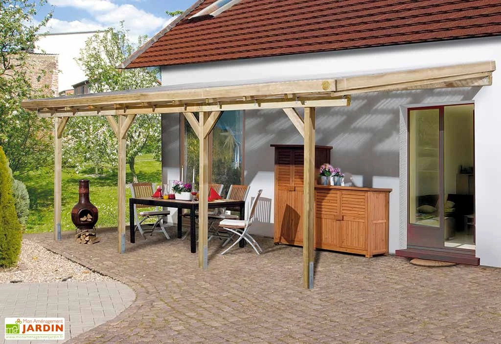 Pergola Bois Adossée Couverte 3x7 Toiture PVC - 704 X 306 Cm 2 Pergola Bois Adossée Couverte 3x7 Toiture PVC - 704 X 306 Cm – Image 2