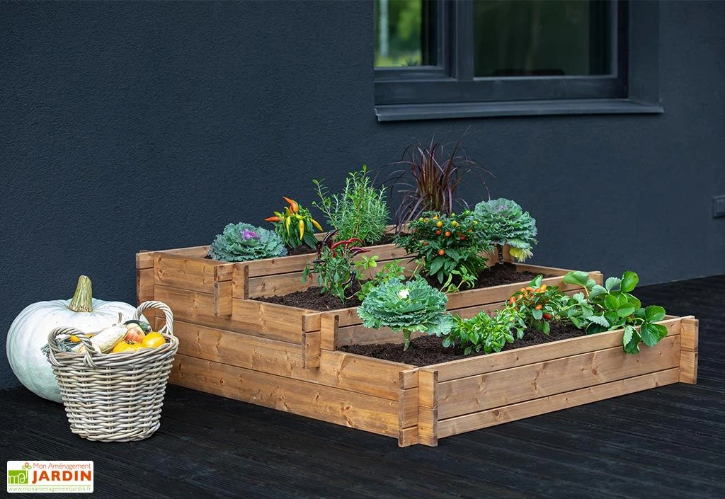 Carré Potager 3 étages En Bois Autoclave Brun – 120 X 120 X 40 Cm 3 Carré Potager 3 étages En Bois Autoclave Brun – 120 X 120 X 40 Cm – Image 3