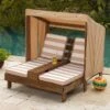 KidKraft Chaise Longue Double En Bois Pour Enfant + Auvent Et Coussins Marron