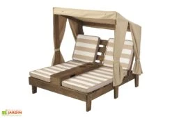 KidKraft Chaise Longue Double En Bois Pour Enfant + Auvent Et Coussins Marron -Abriet Mobilier Soldes Boutique chaise longue double enfant bois toile expresso