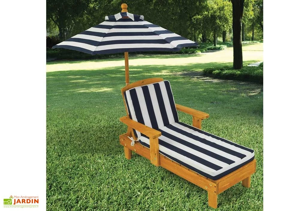 KidKraft Chaise Longue En Bois Pour Enfant Avec Coussin Et Parasol Bleu Marine 2 KidKraft Chaise Longue En Bois Pour Enfant Avec Coussin Et Parasol Bleu Marine – Image 2