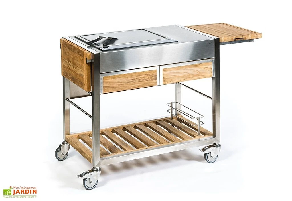 Chariot Pour Cuisine Extérieure Acier Et Teck TomBoy Duo Unico 1 Chariot Pour Cuisine Extérieure Acier Et Teck TomBoy Duo Unico