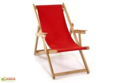 Chilienne En Bois Et Coton Avec Accoudoirs Lona – Tissu Uni -Abriet Mobilier Soldes Boutique chilienne bois tissu lona uni rouge