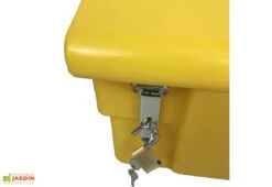 Coffre De Jardin Avec Poignées + Grenouillères + Cadenas – 100 L -Abriet Mobilier Soldes Boutique coffre jardin 100l cadenas jaune 2