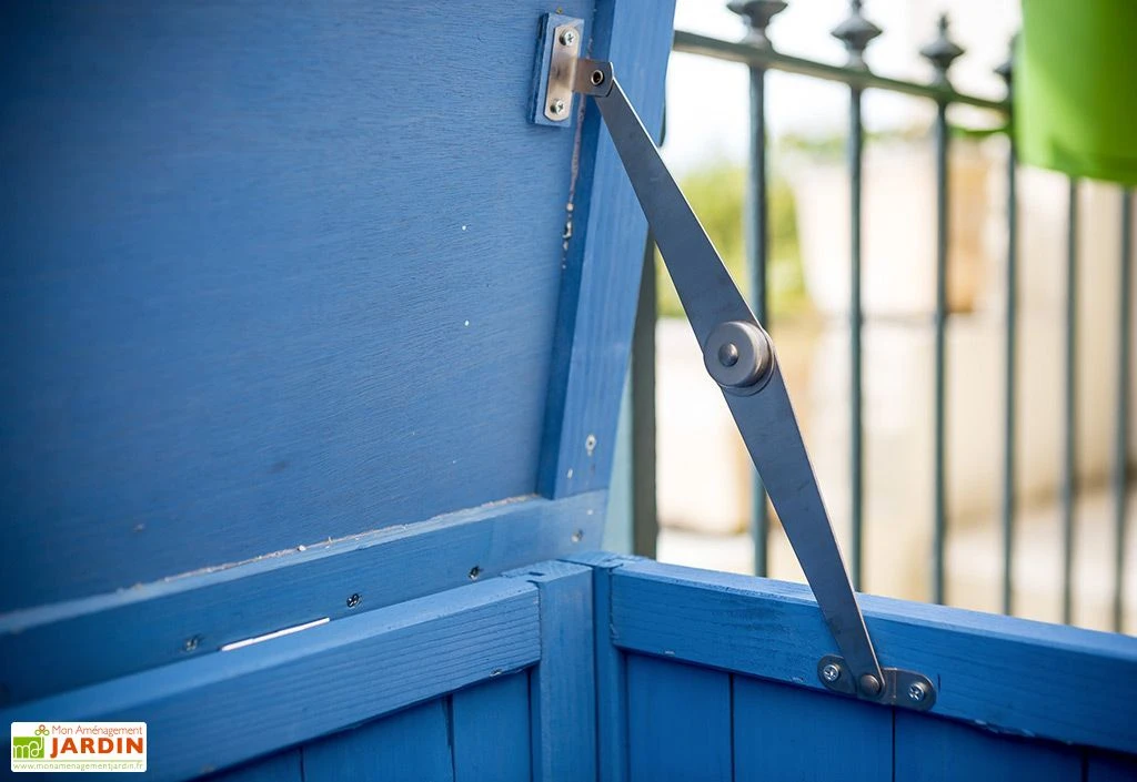 Coffre De Rangement En Bois Lasuré Bleu 127 X 55 Cm 3 Coffre De Rangement En Bois Lasuré Bleu 127 X 55 Cm – Image 3