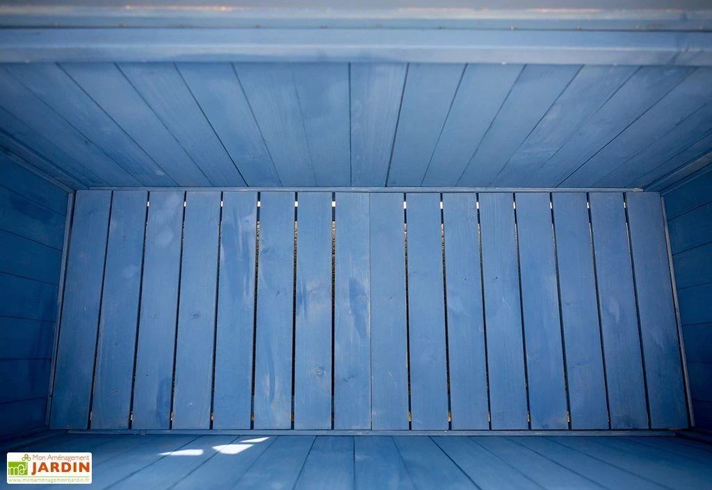 Coffre De Rangement En Bois Lasuré Bleu 127 X 55 Cm 4 Coffre De Rangement En Bois Lasuré Bleu 127 X 55 Cm – Image 4