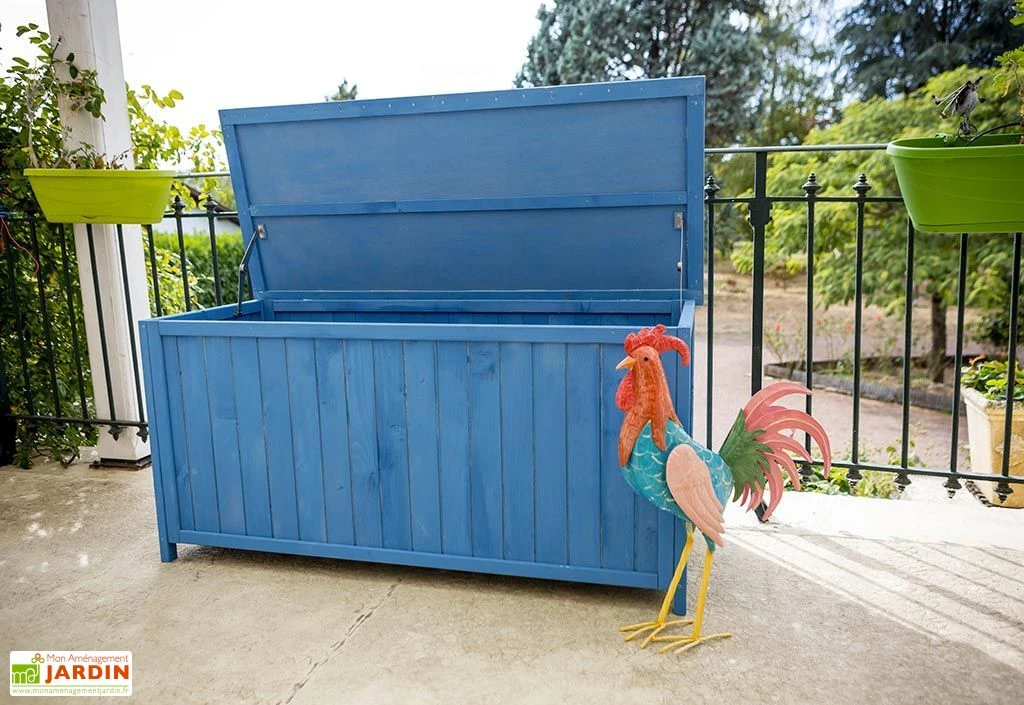 Coffre De Rangement En Bois Lasuré Bleu 127 X 55 Cm 1 Coffre De Rangement En Bois Lasuré Bleu 127 X 55 Cm