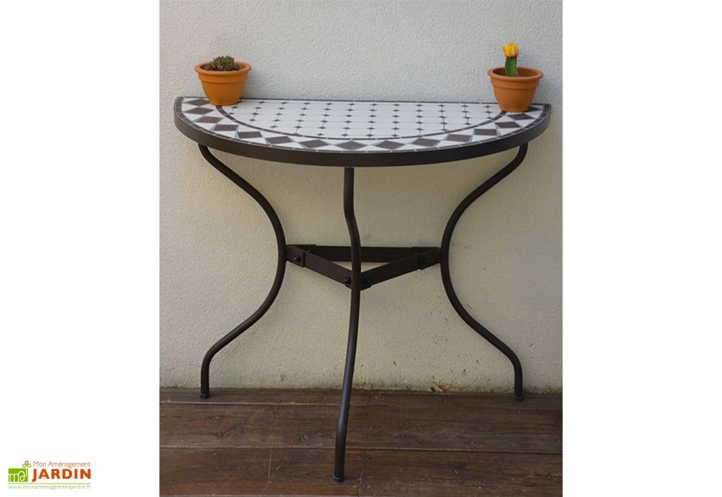 Console De Jardin Demi-Lune En Métal Et Mosaïque 45 X 90 Cm 1 Console De Jardin Demi-Lune En Métal Et Mosaïque 45 X 90 Cm