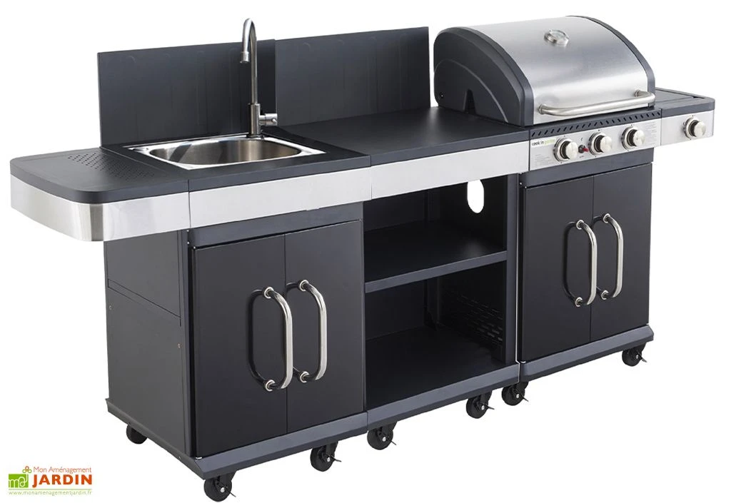 Cuisine D'extérieur Avec Desserte, évier Et Barbecue Gaz 3 Brûleurs 1 Cuisine D'extérieur Avec Desserte, évier Et Barbecue Gaz 3 Brûleurs