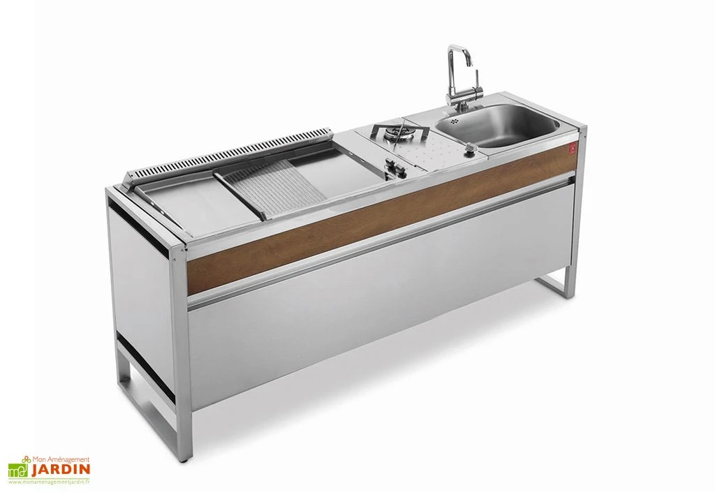 Cuisine Extérieure En Inox Avec Plancha à Gaz + Feu à Gaz + évier + Mitigeur Oasi 205C 1 Cuisine Extérieure En Inox Avec Plancha à Gaz + Feu à Gaz + évier + Mitigeur Oasi 205C