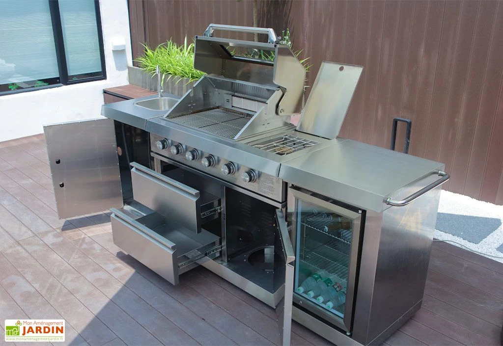Cuisine Extérieure En Inox : Barbecue Gaz, Réfrigérateur, évier – Oxford 2 Cuisine Extérieure En Inox : Barbecue Gaz, Réfrigérateur, évier – Oxford – Image 2