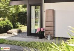 Garantia Récupérateur D'eau De Pluie 300 L Avec Robinet Et Collecteur - Slim -Abriet Mobilier Soldes Boutique cuve recuperateur eau de pluie decoratif 300 litres marron taupe garantia