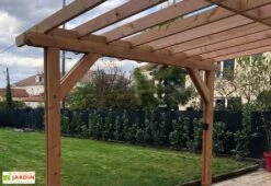 Pergola Adossée En Bois Douglas - L : 4,00 M – Occitanie 2 Poteaux -Abriet Mobilier Soldes Boutique details pergola adossee bois douglas toit plat cpbf