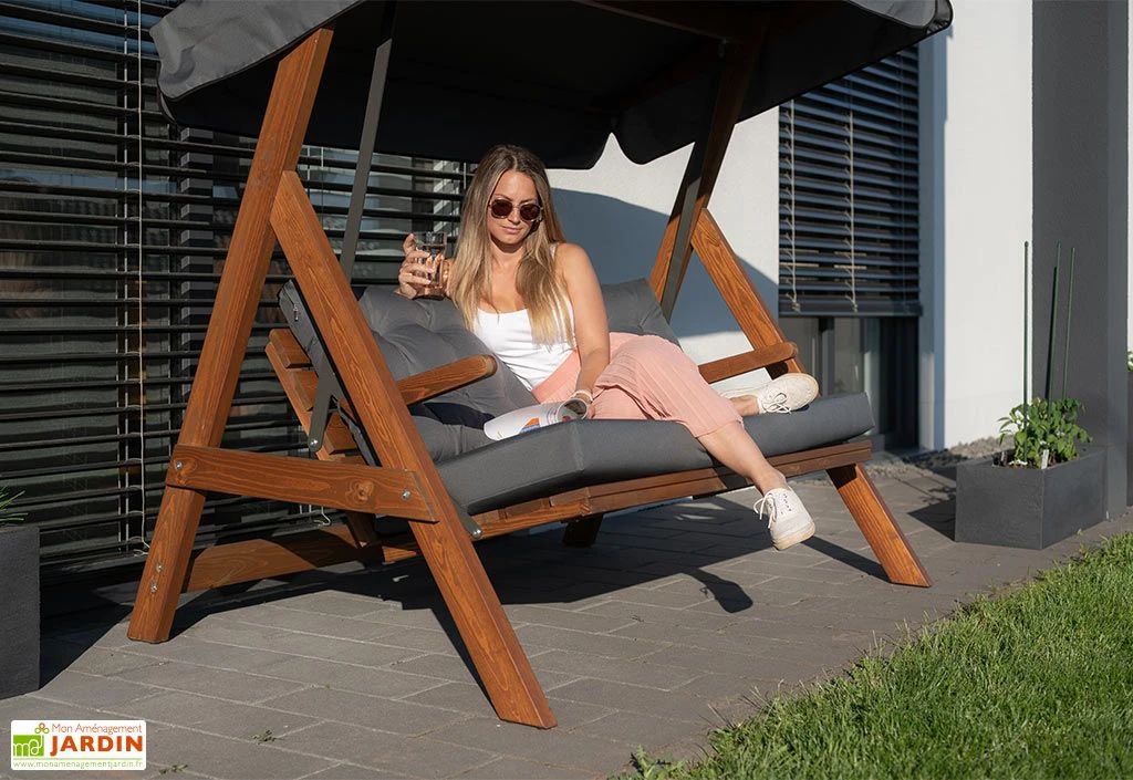 Balancelle De Jardin 2/3 Personnes - Bois Imprégné – Paris 2000 3 Balancelle De Jardin 2/3 Personnes - Bois Imprégné – Paris 2000 – Image 3