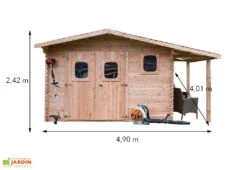 Abri De Jardin En Bois Douglas 28 Mm + Bûcher – 19,65 M² : 4,01 X 4,90 M 7 Abri De Jardin En Bois Douglas 28 Mm + Bûcher – 19,65 M² : 4,01 X 4,90 M -Abriet Mobilier Soldes Boutique dimensions abri bois douglas bucher 28mm 20m2 dommar habrita