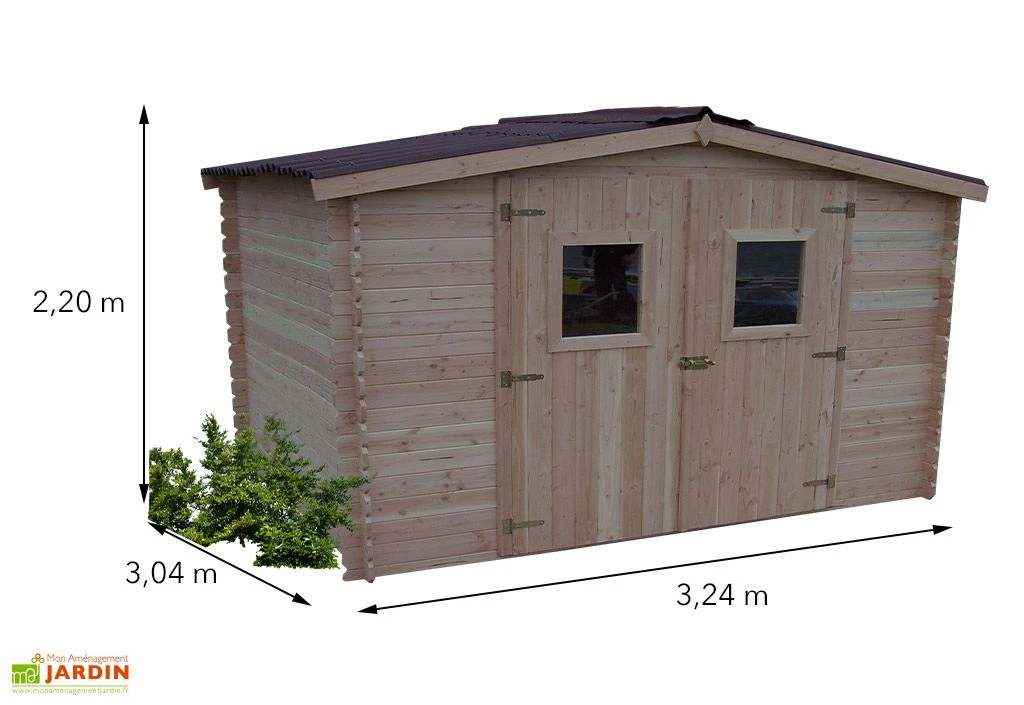 Abri De Jardin En Bois Douglas 28 Mm – 9,85 M² : 3,04 X 3,24 M 2 Abri De Jardin En Bois Douglas 28 Mm – 9,85 M² : 3,04 X 3,24 M – Image 2