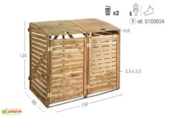 Cache Poubelle Double En Bois Traité Dioica -Abriet Mobilier Soldes Boutique dimensions cache poubelle dioica jardipolys