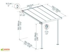 Pergola Adossée En Aluminium Et Polycarbonate 224 Cm – Sierra -Abriet Mobilier Soldes Boutique dimensions pergola sierra 2x2 canopia palram