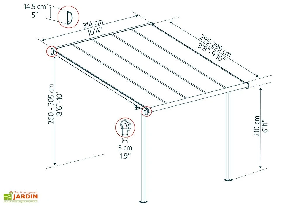 Pergola Adossée En Aluminium Et Polycarbonate 295 Cm – Sierra 6 Pergola Adossée En Aluminium Et Polycarbonate 295 Cm – Sierra – Image 6