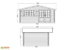 Abri De Jardin En Bois D’épicéa Brut Avec Auvent Lilac – 17,3 M² -Abriet Mobilier Soldes Boutique dimensions schema lilac abri en mm