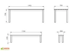 Table De Jardin En Bois Autoclave 200 Cm + 2 Bancs – Daugavpils -Abriet Mobilier Soldes Boutique dimensions table bancs jardin bois ekju 253654