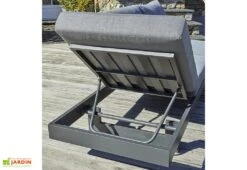 Salon De Jardin 6 Places En Aluminium Et Acacia - Vanuatu -Abriet Mobilier Soldes Boutique dossier inclinable meridienne jardin