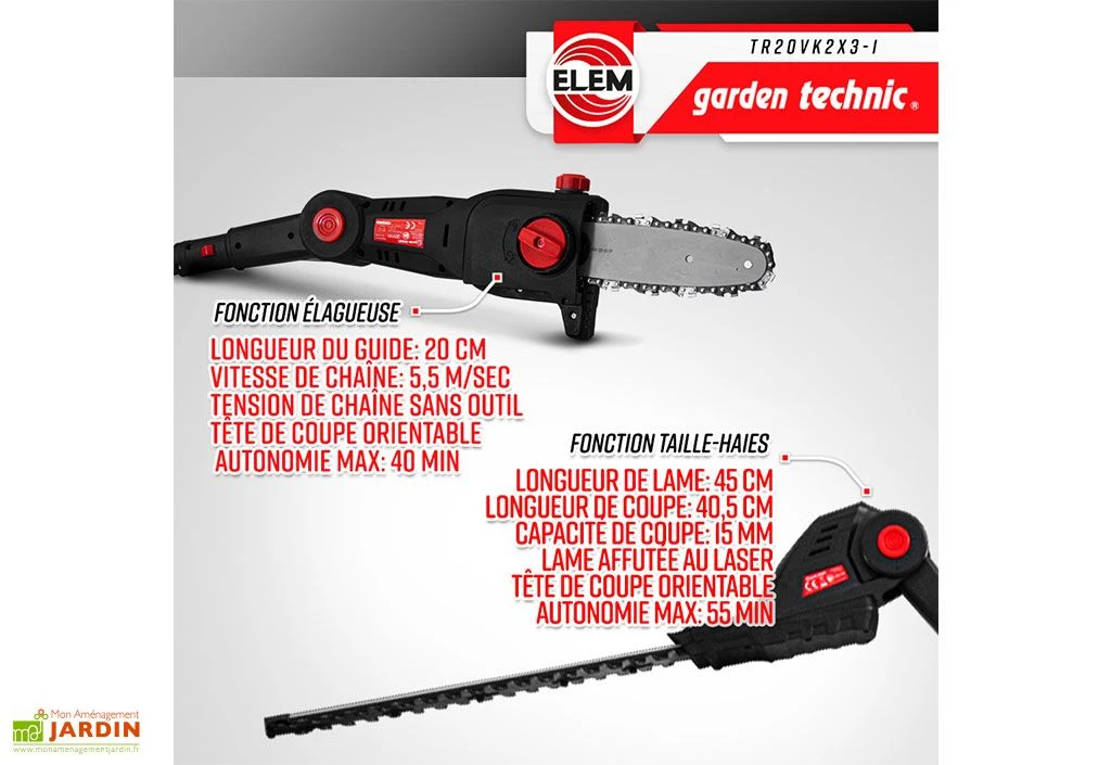 Outil De Jardinage 3 En 1 : Taille-haies, élagueuse Et Coupe Bordures – 20 V 3 Outil De Jardinage 3 En 1 : Taille-haies, élagueuse Et Coupe Bordures – 20 V – Image 3