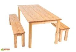 Table De Jardin En Bois Autoclave 200 Cm + 2 Bancs – Daugavpils -Abriet Mobilier Soldes Boutique ensemble jardin table bancs bois ekju 253654