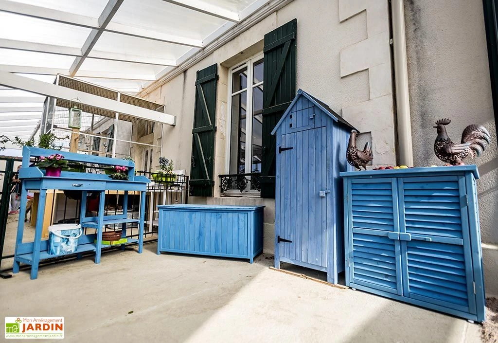 Ensemble De Meubles De Jardin En Bois Lasuré Bleu (4 Pièces) 1 Ensemble De Meubles De Jardin En Bois Lasuré Bleu (4 Pièces)