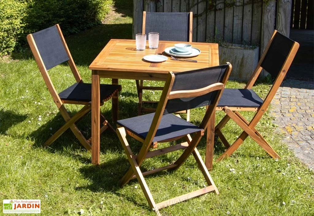 Salon De Jardin Carré 4 Places En Bois D'acacia 3 Salon De Jardin Carré 4 Places En Bois D'acacia – Image 3