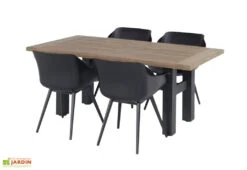 Ensemble Repas De Jardin 4 Personnes En Aluminium, Teck Et Résine