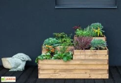 Carré Potager En Bois Autoclave à étages 4 Compartiments - 90 X 90 X 46 Cm