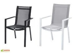 Salon De Jardin Carré WhiteStar : Table Extensible + 8 Fauteuils 9 Salon De Jardin Carré WhiteStar : Table Extensible + 8 Fauteuils -Abriet Mobilier Soldes Boutique fauteuil de jardin aluminium textilene noir blanc