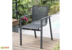 Fauteuil En Aluminium Et Textilène Anthracite Miami -Abriet Mobilier Soldes Boutique fauteuil empilable 2