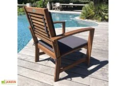Salon De Jardin En Bois D’acacia Sassari – 4 Places -Abriet Mobilier Soldes Boutique fauteuil jardin bois coussin anthracite