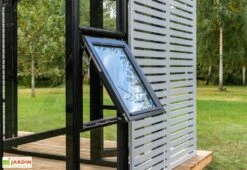 Serre De Jardin En Bois Et Verre Trempé Avec Panneaux Occultants – Lilas -Abriet Mobilier Soldes Boutique fenetres serre jardin bois stali design 04