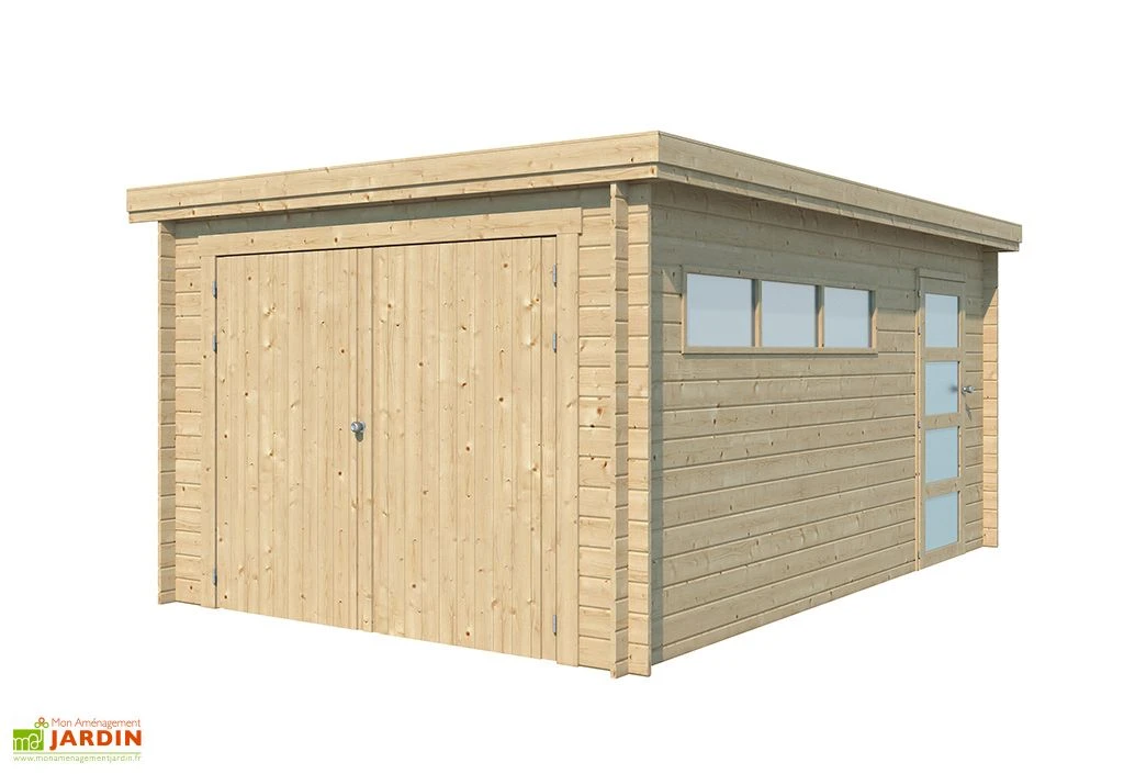 Garage En Bois D’Épicéa Toit Plat Bac Acier 16 M² 1 Garage En Bois D’Épicéa Toit Plat Bac Acier 16 M²