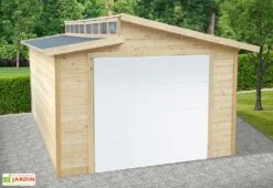 Solid Garage En Bois De Pin Brut Avec Porte Motorisée - Torino 20,9 M²