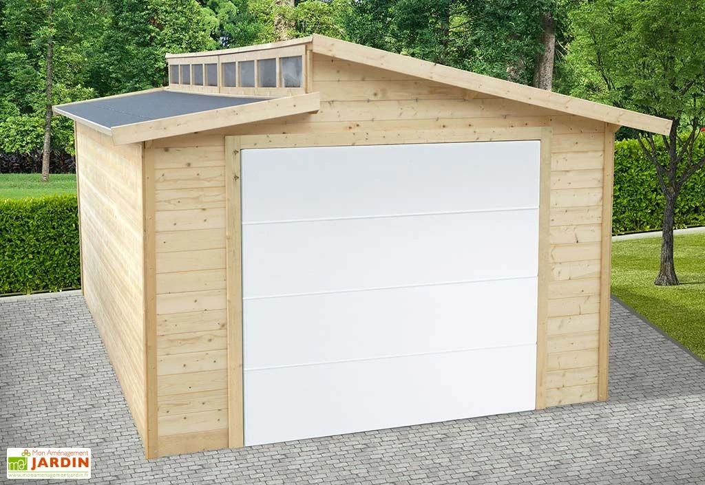 Solid Garage En Bois De Pin Brut Avec Porte Motorisée - Torino 20,9 M² 1 Solid Garage En Bois De Pin Brut Avec Porte Motorisée - Torino 20,9 M²