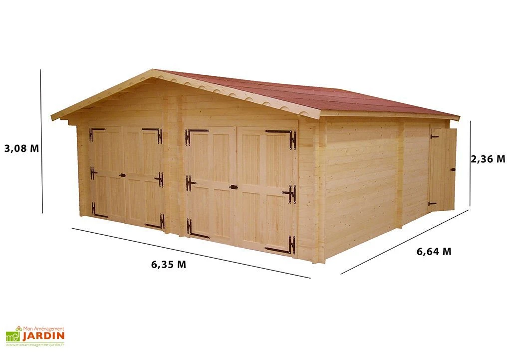 Garage Double En Sapin Massif 60 Mm 620x620x308cm 2 Garage Double En Sapin Massif 60 Mm 620x620x308cm – Image 2