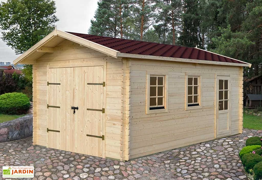 Garage De Jardin En Bois D’épicéa Brut 21,8 M² 1 Garage De Jardin En Bois D’épicéa Brut 21,8 M²