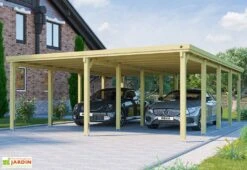 Carport Double En Bois De Pin Traité Et Toit Acier Galvanisé – 47,27 M²