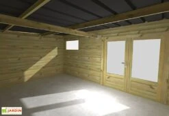 Abri De Jardin En Bois De Pin Traité Et Toiture Bac Acier – 17,64 M² -Abriet Mobilier Soldes Boutique interieur abri jardin double porte vitree