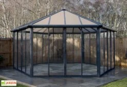 Jardin D’Hiver GARDA Gris Anthracite 5,95 X 5,17 X 3,32 M -Abriet Mobilier Soldes Boutique jardin hiver aluminium tonnelle garda palram 19m2 2