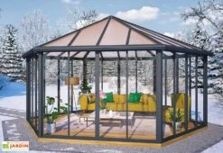 Jardin D’Hiver GARDA Gris Anthracite 5,95 X 5,17 X 3,32 M -Abriet Mobilier Soldes Boutique jardin hiver aluminium tonnelle garda palram 19m2 5